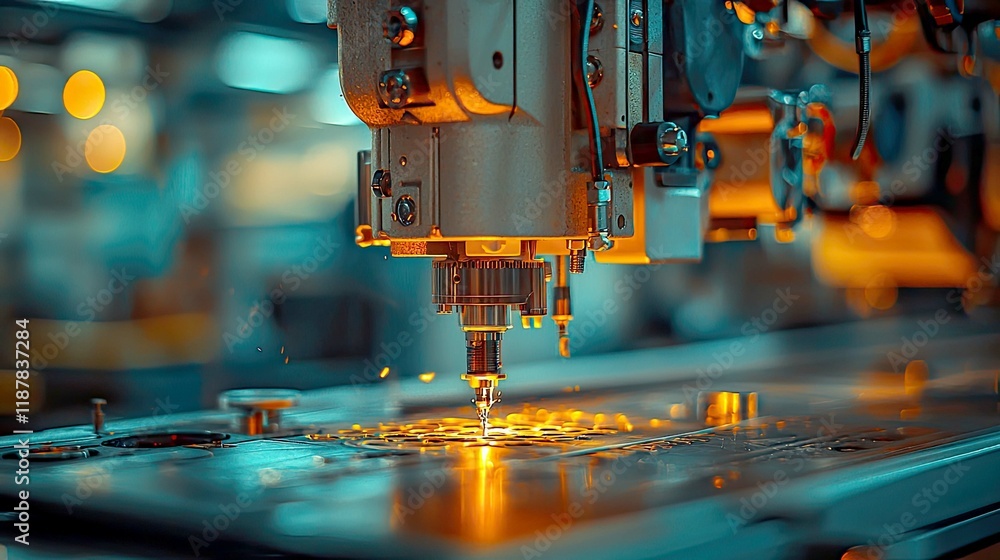 Precise Industrial Metalworking: High-Tech Factory Automation in Action. Witness the intricate process of metal fabrication and precision engineering through captivating imagery. Precise Industrial Metalworking: High-Tech Factory Automation in Action. Witness the intricate process of metal fabrication and precision engineering through captivating imagery.