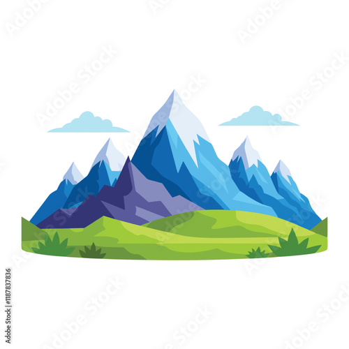  Picturesque landscape with majestic mountain peaks isolated flat vector illustration on white background