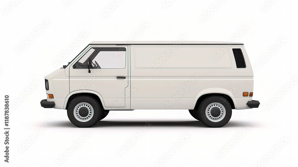 Classic White Van Side View Isolated on White Background Classic White Van Side View Isolated on White Background
