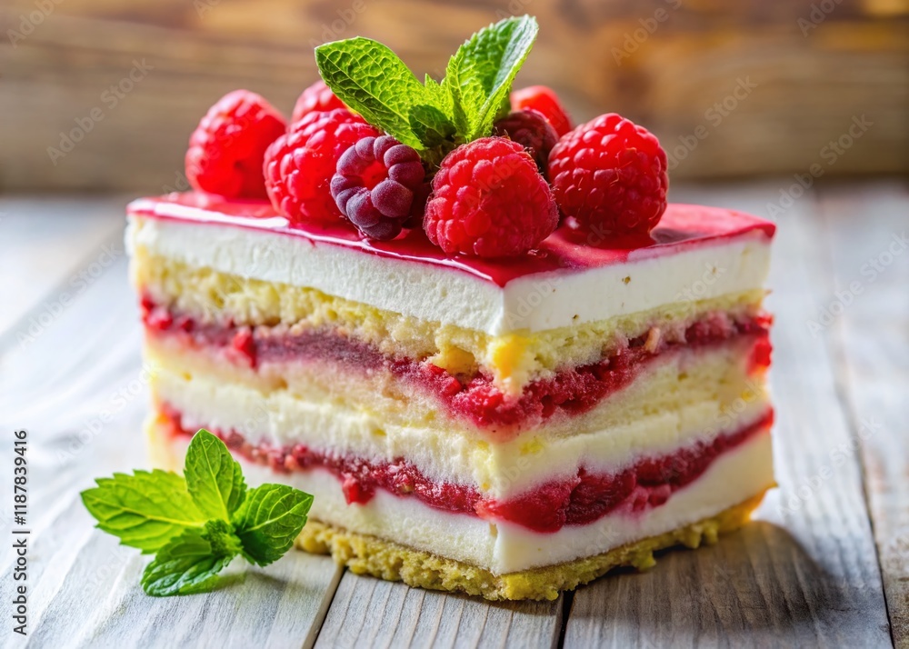 Luscious Layered Raspberry Cream Cake Slice - Delicious Dessert Photography Luscious Layered Raspberry Cream Cake Slice - Delicious Dessert Photography