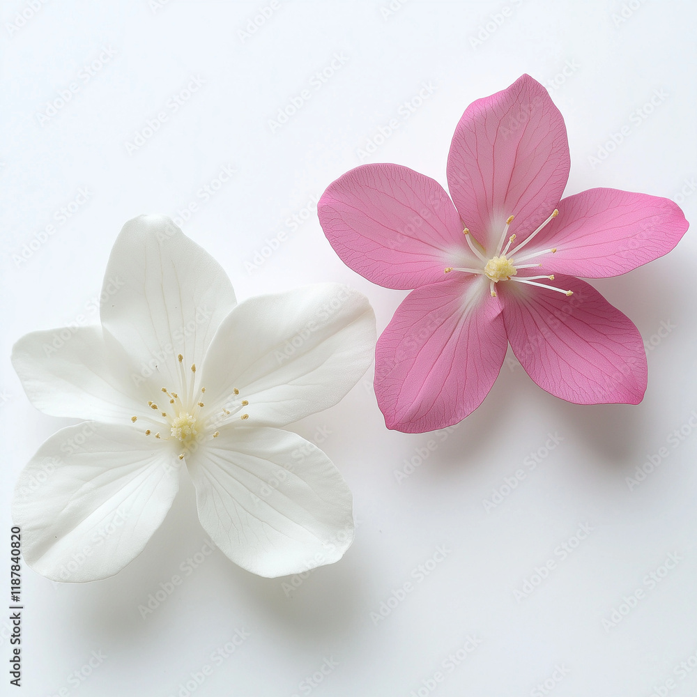 Pink and White Flowers on White Background Floral Flatlay Pink and White Flowers on White Background Floral Flatlay