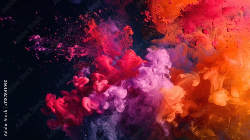 Fototapeta premium a dynamic explosion of abstract shapes and vibrant colors, resembling a dance of light and energy, white space in the center of the page for text