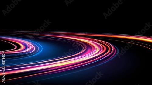 A dim road stretches beneath a starry sky, where streaks of light and shadow dance, tracing endless lines through the dark