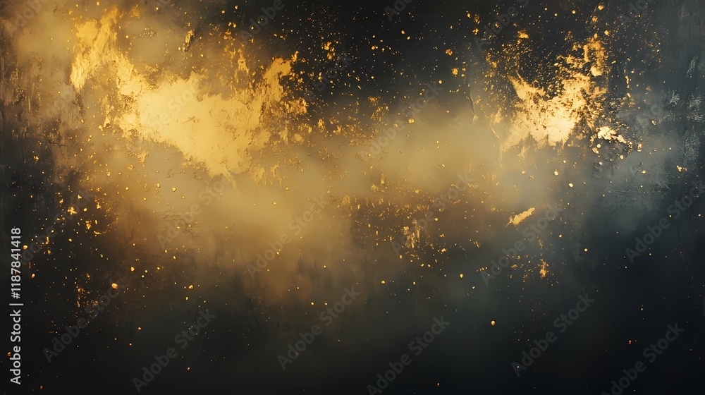 Obraz premium Abstract golden smoke and dust clouds in a dark background creating a mystical atmosphere, perfect for artistic projects and creative designs.