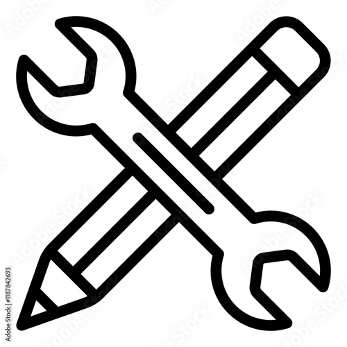 Pencil and wrench outline icon representing skills and expertise development