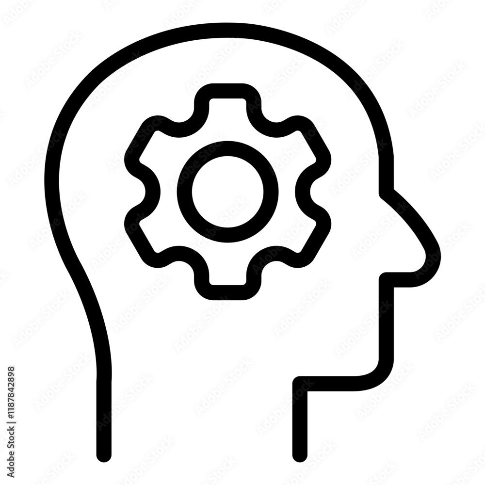 Head with gear outline icon symbolizing engineering and technical innovation