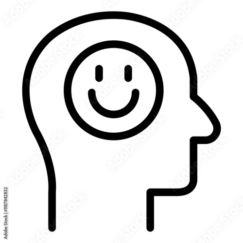 Head with happy smiley outline icon symbolizing optimism and positive thinking