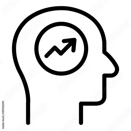 Head with growth chart outline icon representing personal development and progress