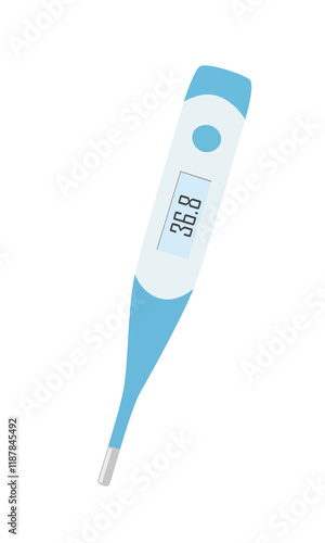 Digital thermometer vector. Medical equipment clipart in cartoon style isolated on white background. Electric thermometer flat vector.