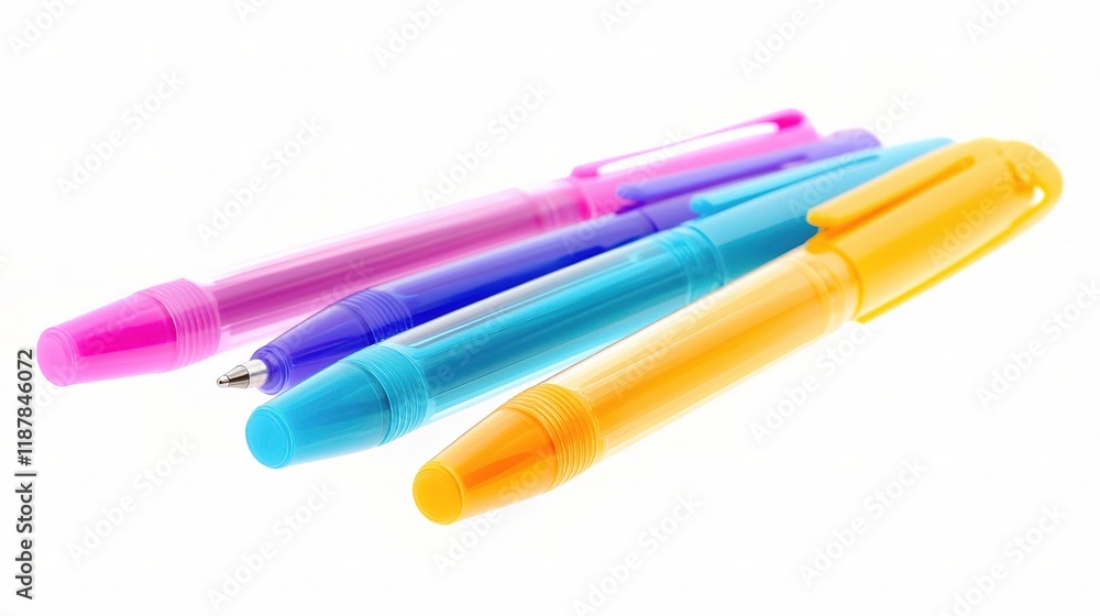 Set of Four Vibrant Pens Isolated on White Background Set of Four Vibrant Pens Isolated on White Background