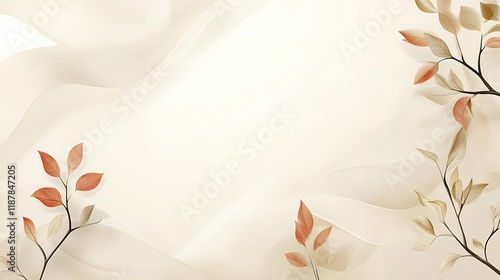 Elegant Beige Background With Delicate Autumn Leaves