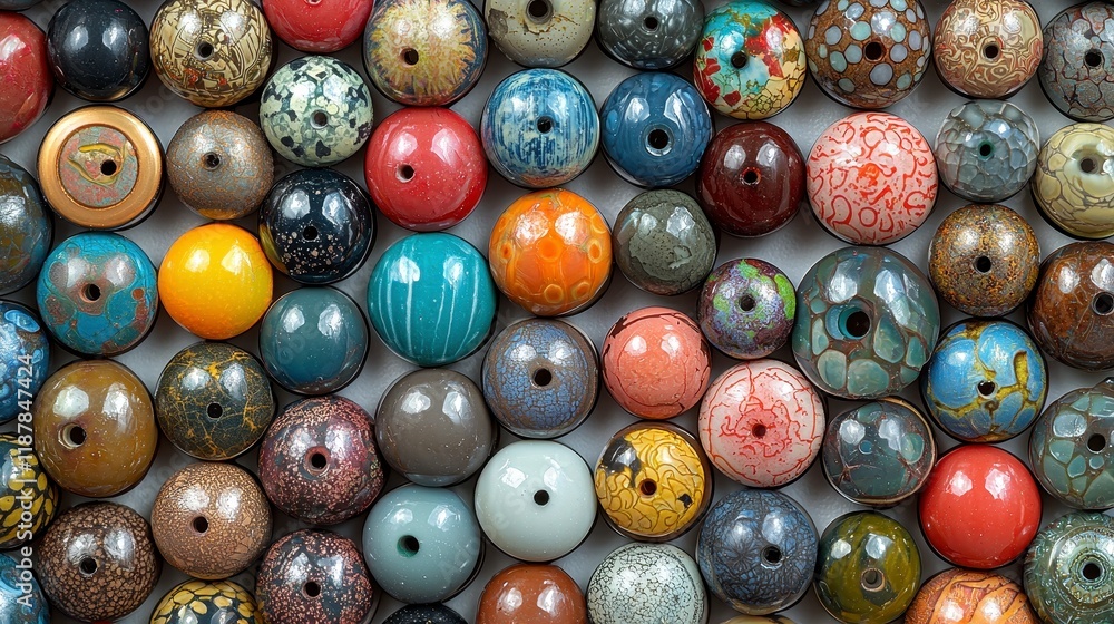 Colorful ceramic beads arranged in a grid pattern. Colorful ceramic beads arranged in a grid pattern.