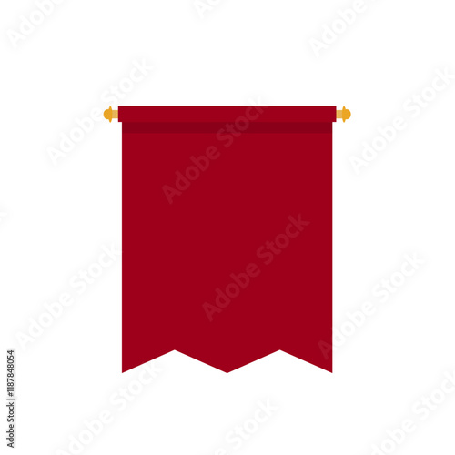 Red pennant flags mockup, blank hanging banners with rounded, concave, pointed and double edges. Medieval heraldic ensign templates.