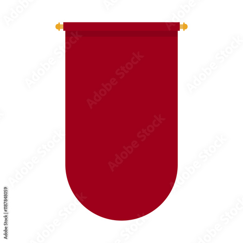 Red pennant flags mockup, blank hanging banners with rounded, concave, pointed and double edges. Medieval heraldic ensign templates.