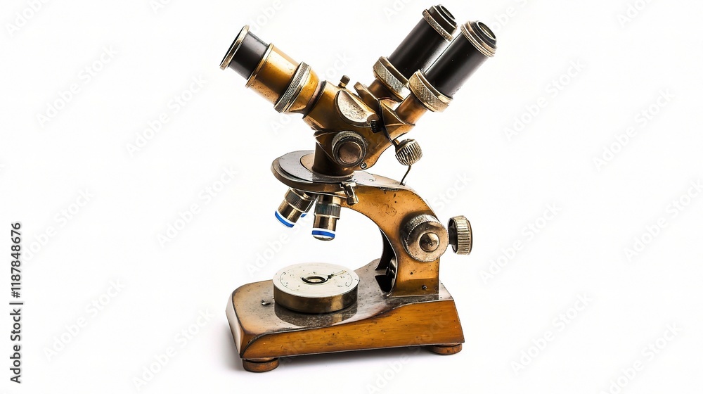 Antique Brass Microscope: A detailed close-up of a vintage brass microscope, showcasing its intricate details and antique charm. Antique Brass Microscope: A detailed close-up of a vintage brass microscope, showcasing its intricate details and antique charm.