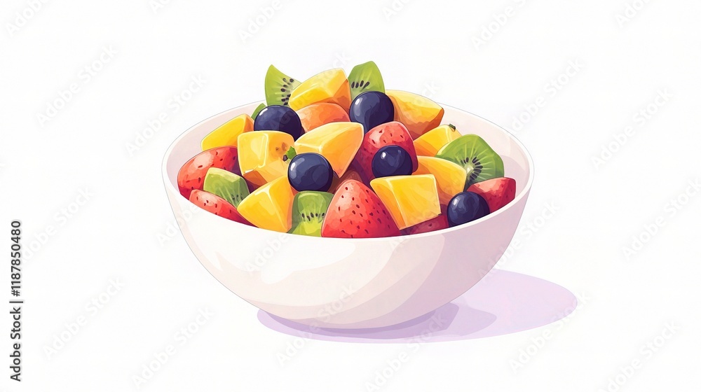 Fresh Fruit Salad in Bowl Isolated on White Background Fresh Fruit Salad in Bowl Isolated on White Background