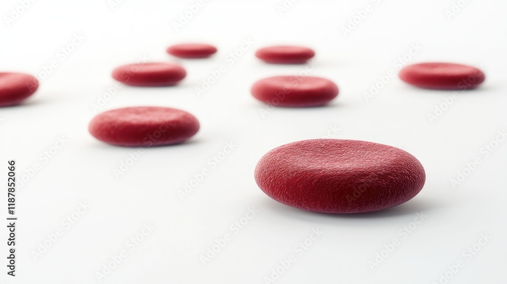 Microscopic view of several red blood cells on white background. Microscopic view of several red blood cells on white background.