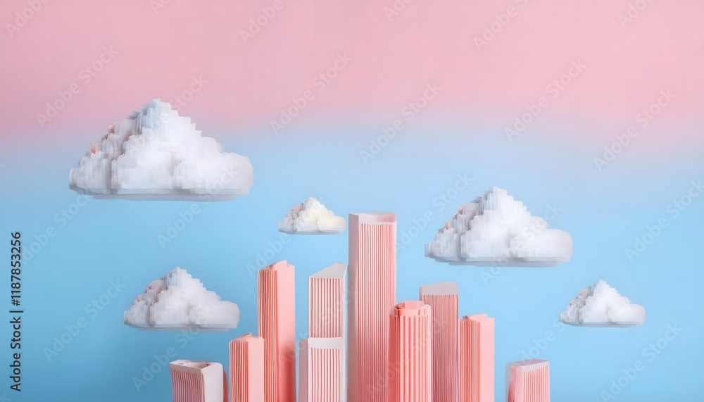 Fototapeta premium Goal of life, growth and, motivation concept: Cityscape growing vertically into the sky, urban growth and motivation.