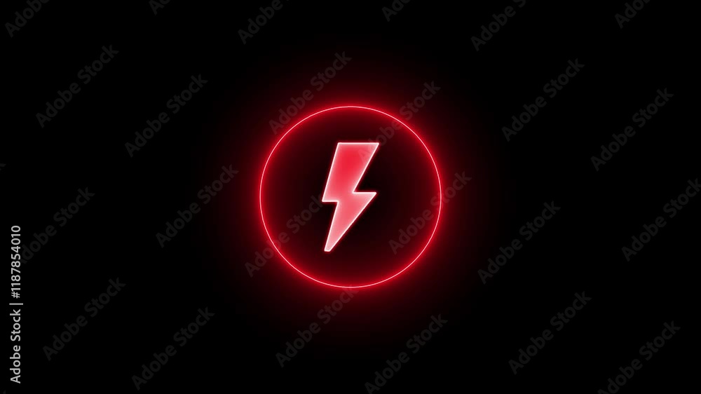 neon glowing power icon animation and circle loop animation in black background. neon glowing power icon animation and circle loop animation in black background.