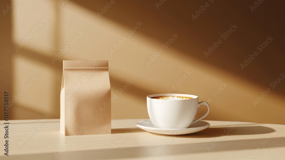 Coffee cup with blank paper bag mockup Coffee cup with blank paper bag mockup