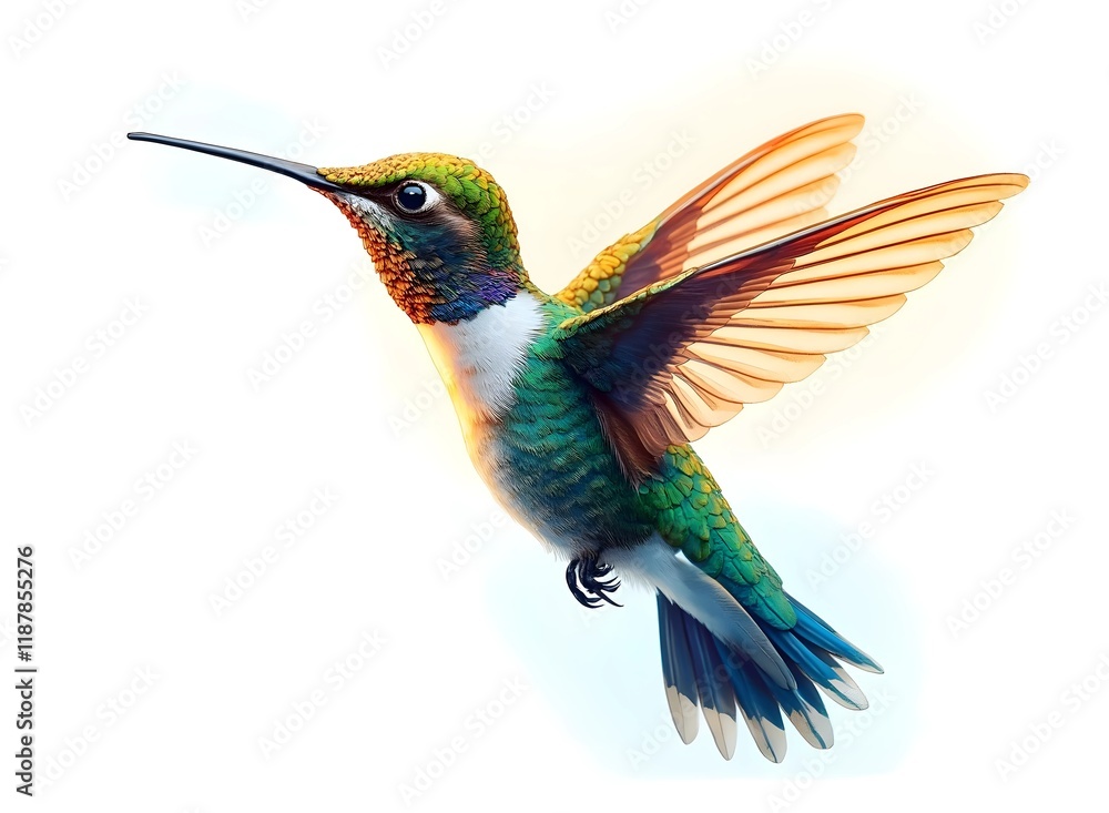 Fototapeta premium Hummingbird in Flight: A Vibrant, Detailed Illustration