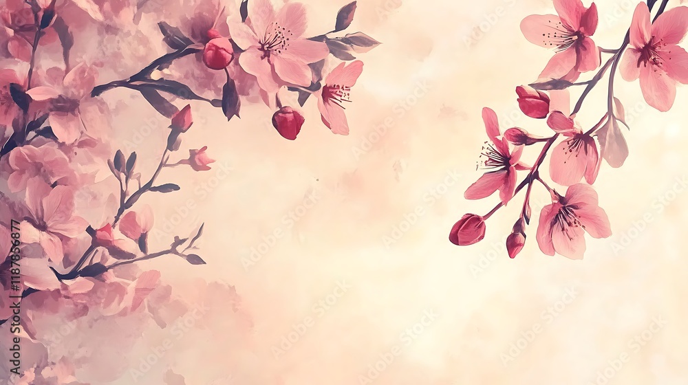 Fototapeta premium Delicate Pink Blossoms on Branch in Soft Light