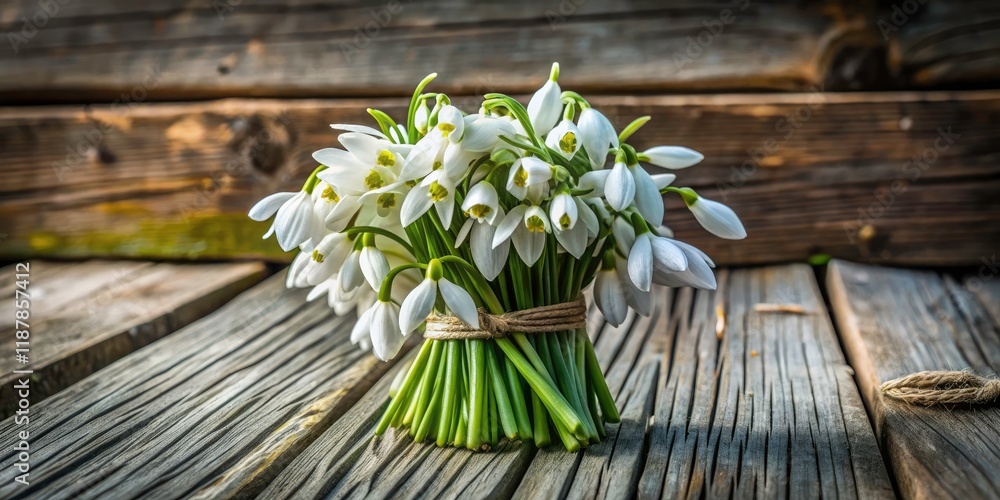 Delicate Snowdrop Bouquet, Grey Wood Background - Spring Flowers Photography Delicate Snowdrop Bouquet, Grey Wood Background - Spring Flowers Photography