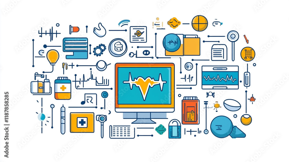 Digital healthcare icons representing medical technology and innovation in a modern context Digital healthcare icons representing medical technology and innovation in a modern context
