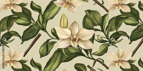 3D illustration of flowers and vanilla for decorative use.