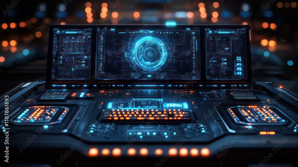 Futuristic control panel with glowing interface. Futuristic control panel with glowing interface.
