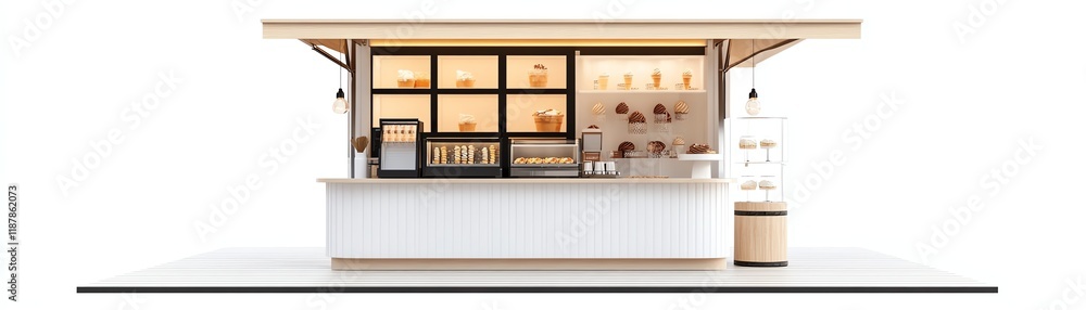Coffee shop counter design with modern decor, white isolate background. Coffee shop counter design with modern decor, white isolate background.