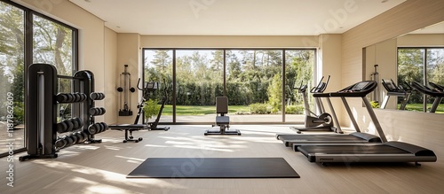Luxury Home Gym with Natural Light and Modern Equipment