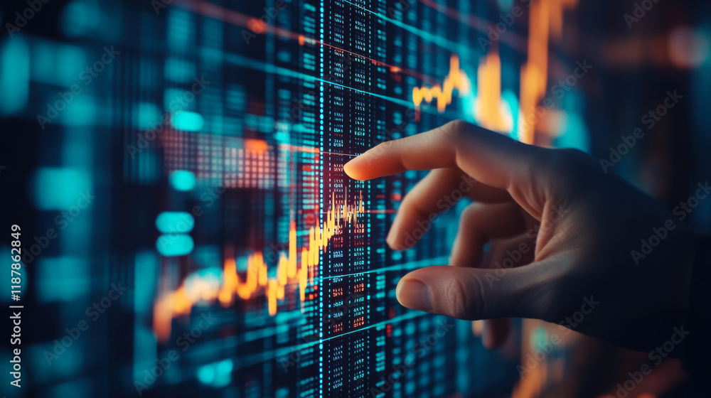 hand touchscreen, Stock market or forex trading graph finance hand touchscreen, Stock market or forex trading graph finance