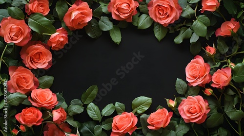 Wallpaper Mural Coral roses form a lovely frame on black Torontodigital.ca