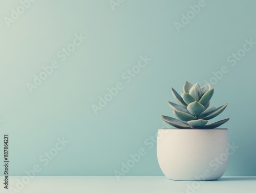 Succulent Plant in White Pot on Blue Background photo