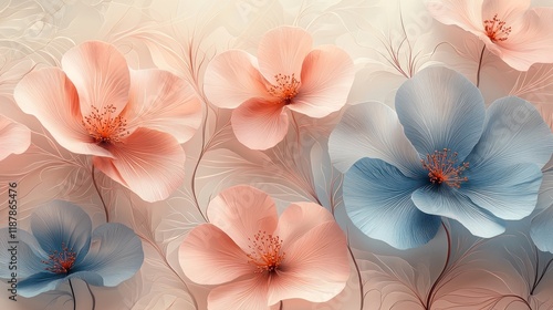 Soft floral patterns in pastel colors.