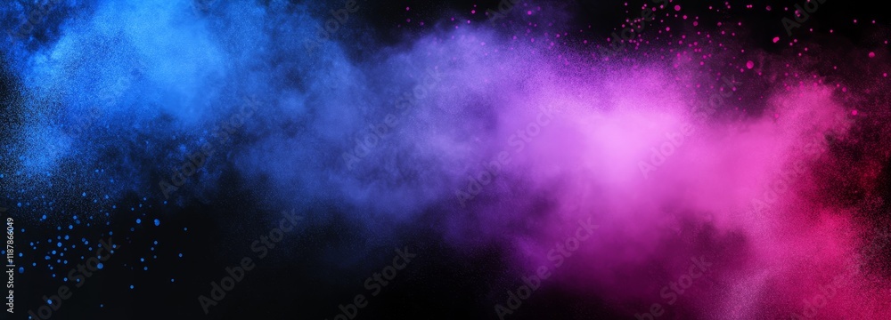 Fototapeta premium Vivid blue and pink powder explosions on black background