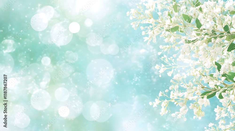 Delicate White Blossoms Against A Soft Blue Background Delicate White Blossoms Against A Soft Blue Background