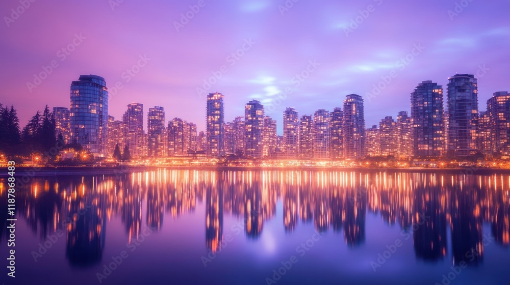Spectacular Cityscape Reflection at Dusk Spectacular Cityscape Reflection at Dusk