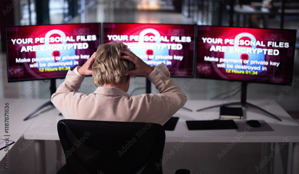 Naklejka premium Ransomware Cyber Attack Using Malware