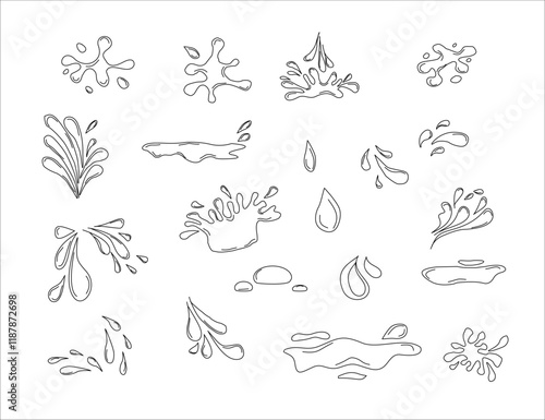 Water drops doodle icon sign. Decorative set Droplet splash symbol. Hand drawn ink sketch. Liquid element. cry droplet icons. sauce Vector illustration