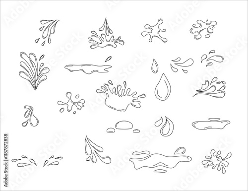 Water drops doodle icon sign. Decorative set Droplet splash symbol. Hand drawn ink sketch. Liquid element. cry droplet icons. sauce Vector illustration