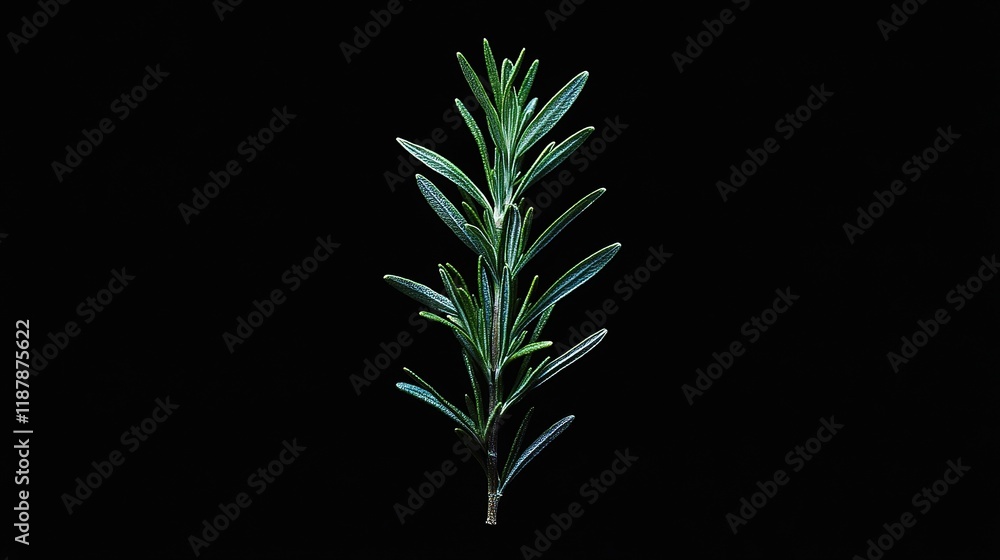 Obraz premium Isolated Rosemary Leaf on Dark Background for Herbal Spice Use