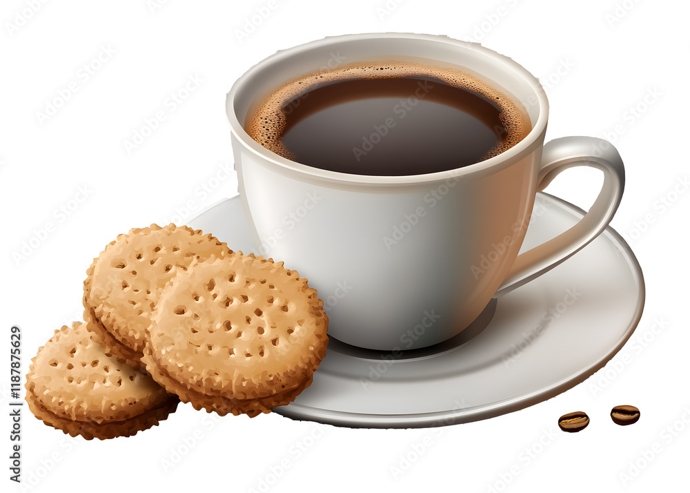 Coffee cup with biscuits isolated on a transparent background Coffee cup with biscuits isolated on a transparent background