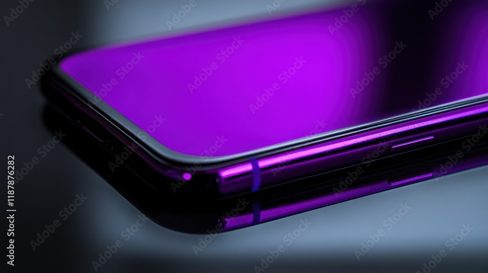 Purple Smartphone Reflection: A Close-Up View of Modern Technology Purple Smartphone Reflection: A Close-Up View of Modern Technology