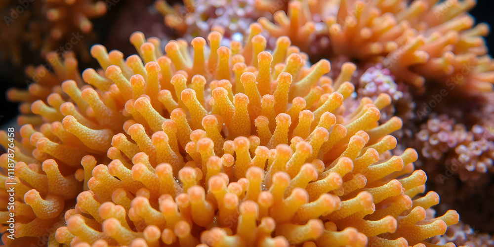 Close-up of a coral reef with bright green and orange polyps, studio-lit, vivid tones, and detailed in 8K resolution. Close-up of a coral reef with bright green and orange polyps, studio-lit, vivid tones, and detailed in 8K resolution.