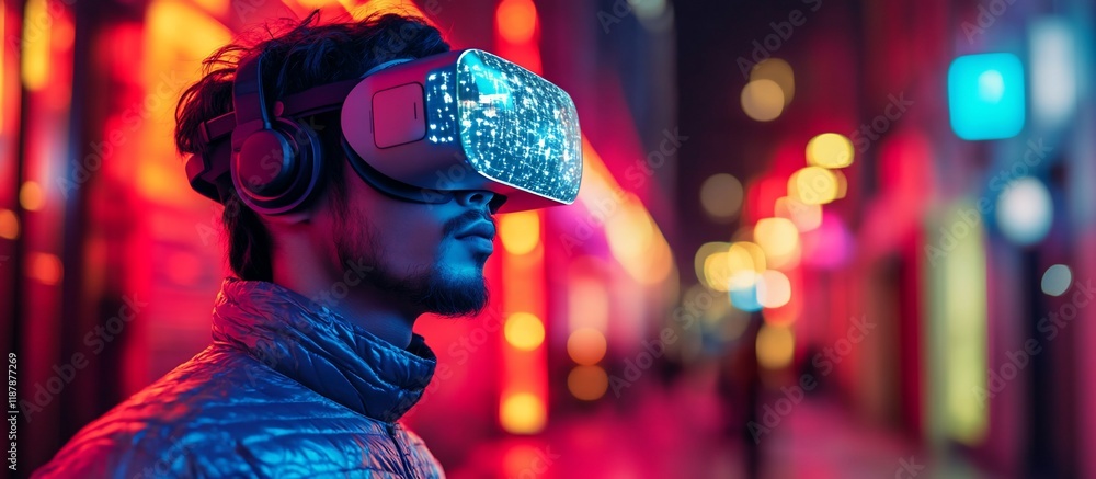 Immersive Virtual Reality Experience in a Neon City at Night Immersive Virtual Reality Experience in a Neon City at Night