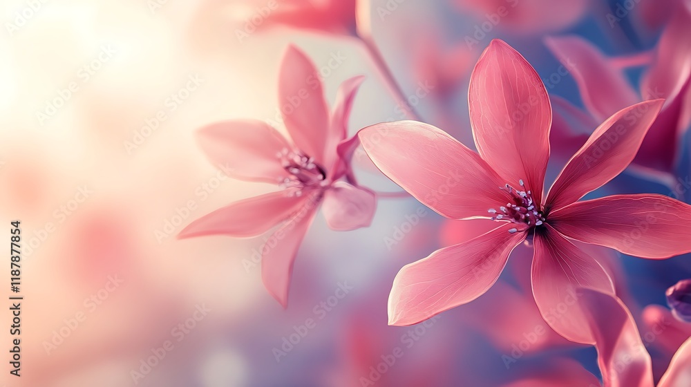 Delicate Pink Flowers Bloom in Soft Sunlight Delicate Pink Flowers Bloom in Soft Sunlight