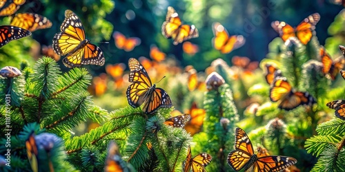 Miniature Monarch Butterfly Sanctuary, Mexico: Thousands of Butterflies Cluster on Trees in a Magical Wintering Ground photo