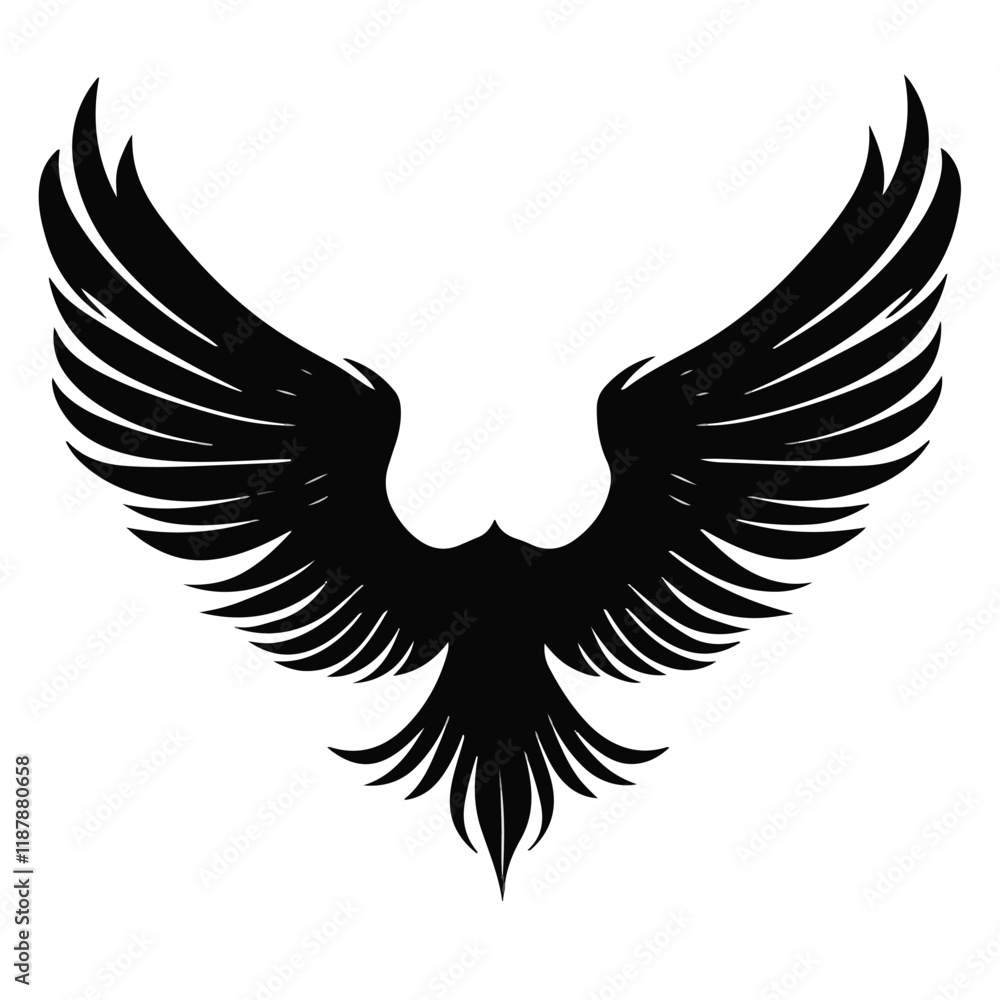 Fototapeta premium Elegant Angel Wings Clipart: Black and White Outline Design with Memorial and Spiritual Symbolism.